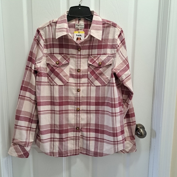 Frank & Oak Plaid Shirt Women's Small Flannel Button Up Top Pink Off White NWT - Picture 11 of 12